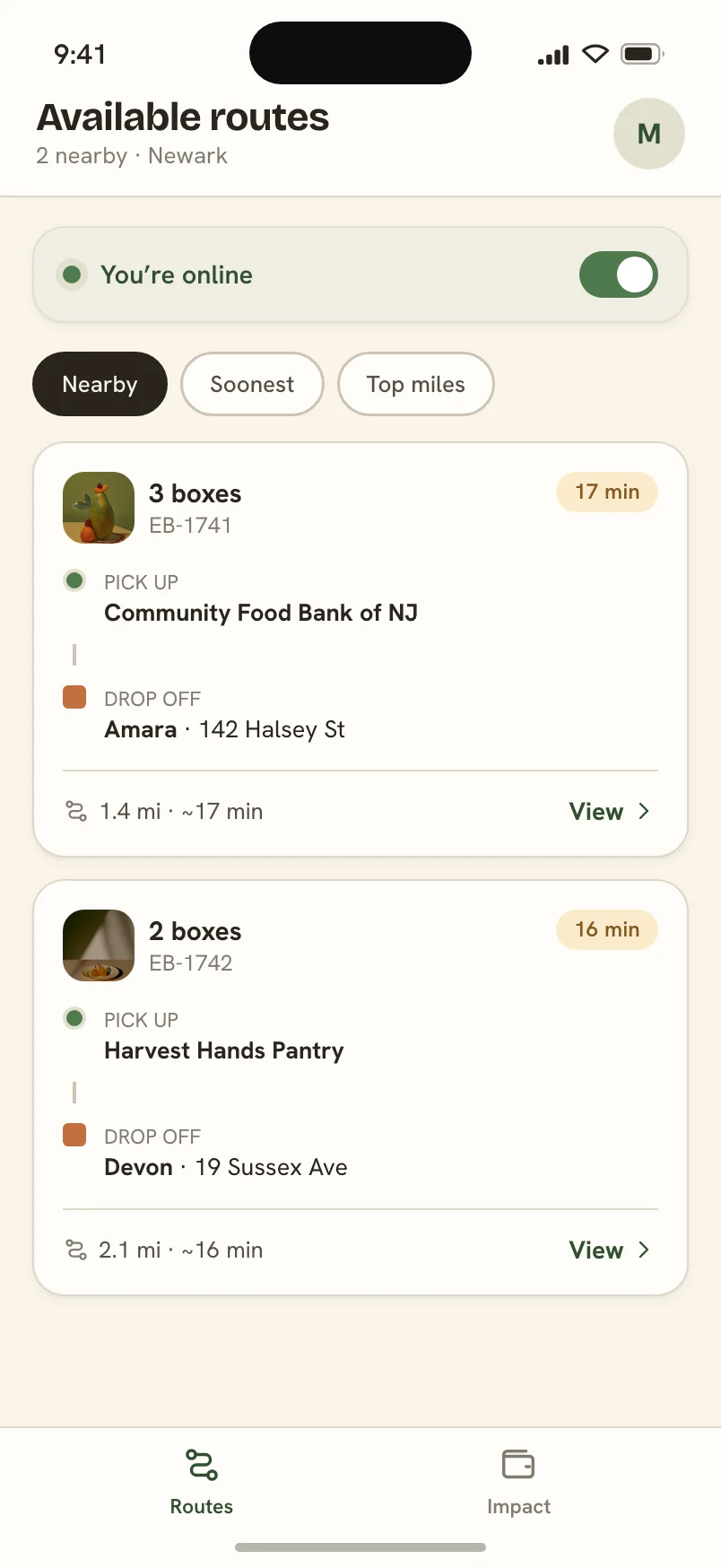 EcoBites driver app — Driver — Open Route